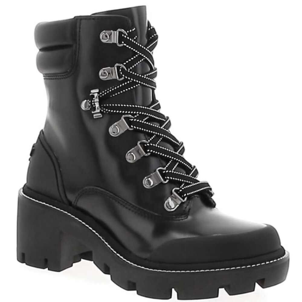 Tory Burch Black Leather Hiking Bootie Boot Lug Sole Size 8.5 Boots 85304